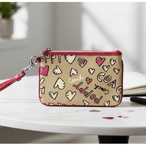 Coach Poppy Graffiti Heart Doodle Print Wristlet NWOT